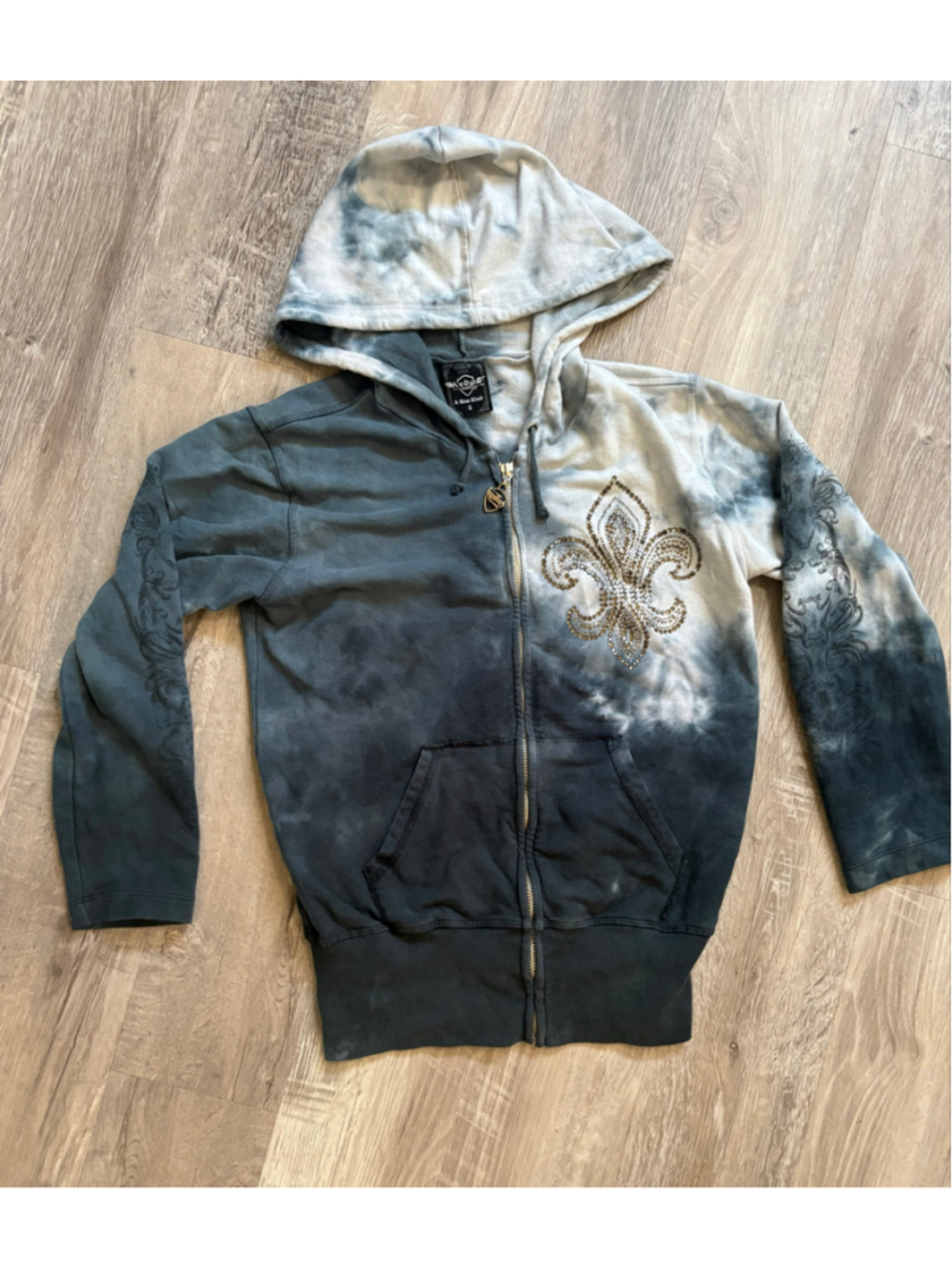 Sledge USA Hoodie Tie Dye Rhinestone Fleur De Lis McBling Grunge Small